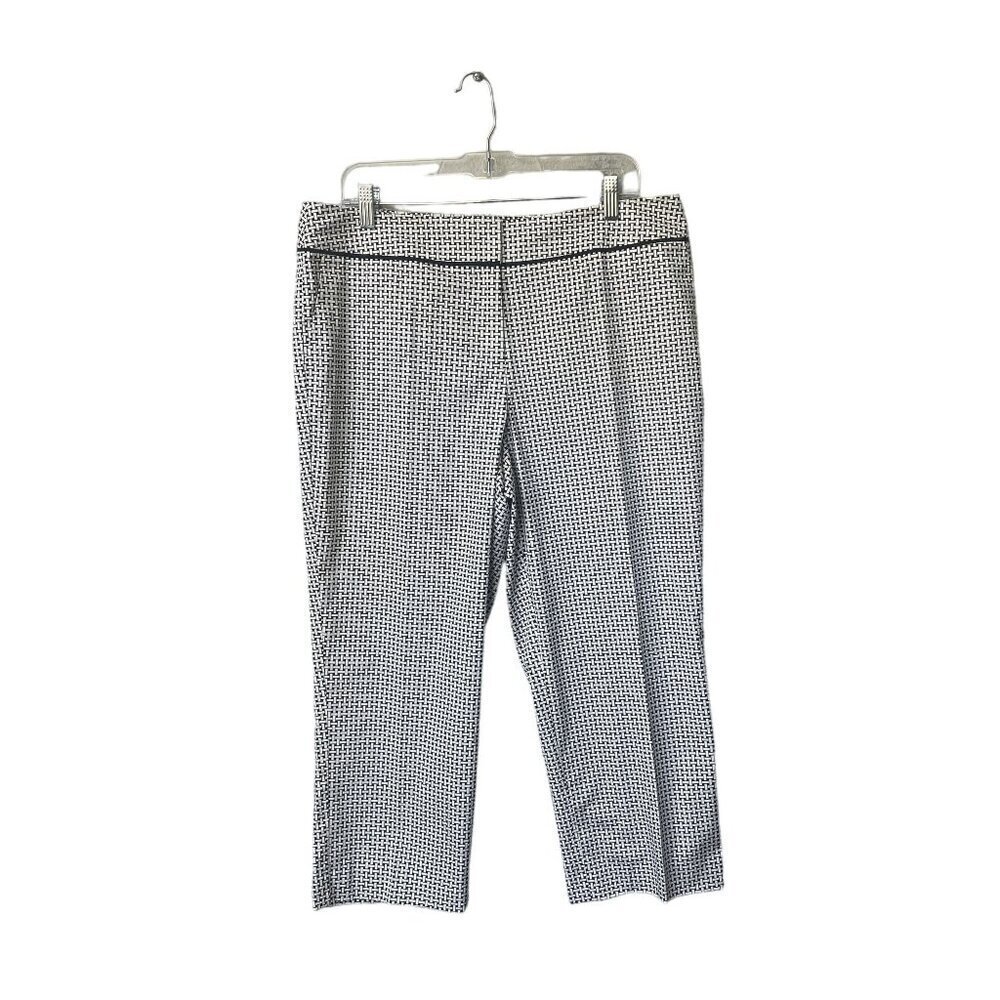 Talbots Womens Size 14 Pants Stretch Cropped Ankle‎ Black White Printed Capri